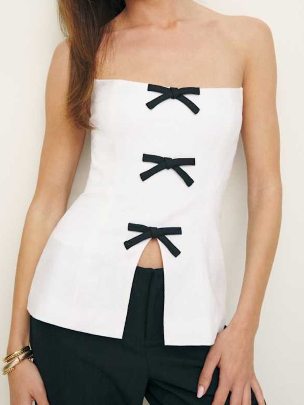NWT Reformation Essie Linen Top White w Black Bows 4